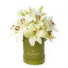 Cornsilk Surprise Lily Bouquet, White Lilies, Lily Gifts, Floral Hat Box, Floral Gift Baskets, Lily Hat Box, NY Same Day Delivery