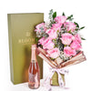 Mother’s Day 12 Stem Pink Rose Bouquet with Box & Champagne, Mother's Day Gift Baskets, Floral Gift Baskets, Champagne Gifts, NY Same Day Delivery