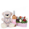 Mother’s Day Pink Wine, Bear & Chocolate Covered Strawberry Gift Tin, Wine, Chocolate Dipped Strawberries, Plushies, Gourmet Gift Baskets, Mother's Day Gift Baskets, NY Same Day Delivery